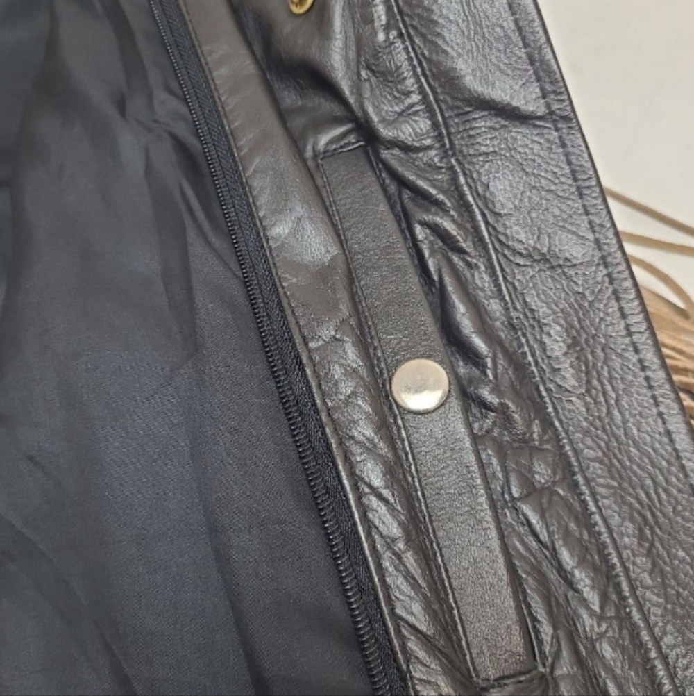 Vintage Leather Club Black & Tan Fringe Leather‎ Jacket, Eagle, XL, 23"PTP, 25"L - Picture 3 of 7